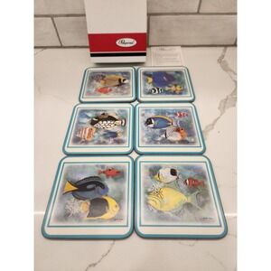 Pimpernel~6 Cork Backed Coasters Maria Ryan Tropical Fish Original Box Beach Sea